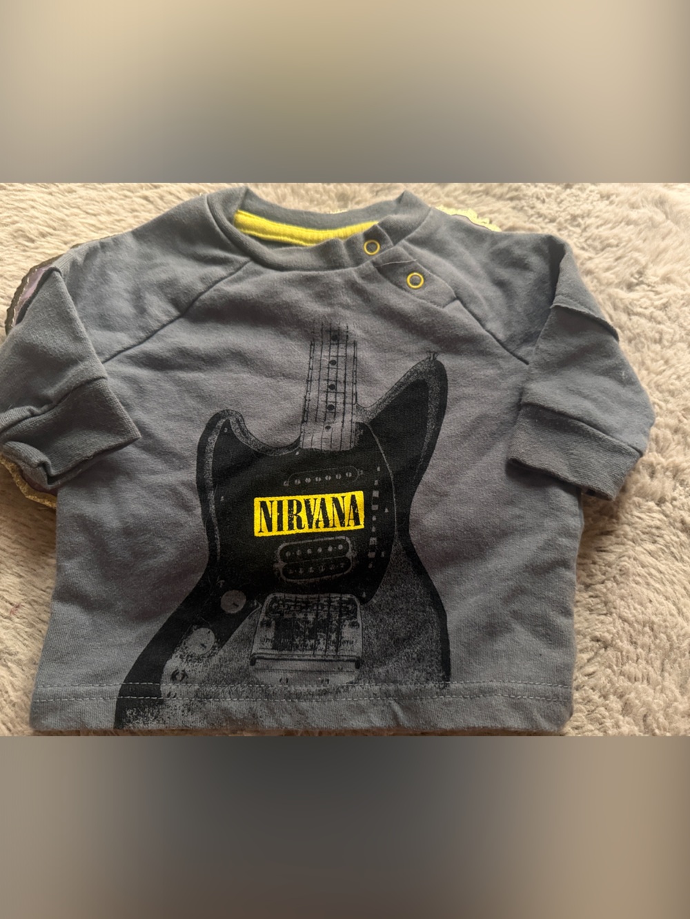 NIRVANA Baby 0-3 Months Gray Sweatshirt Black Guitar 🎸 & Yellow Logo